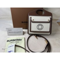 Burberry Mini Logo Graphic Canvas and Leather Pocket Bag Brown