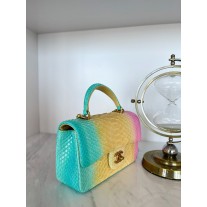 Chanel Mini Flap Handbag Top Handle AS2431 Python Colorful Printed