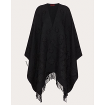 Shop replica valentino canada yorkdale 3d Flowers Wool Blend Poncho for Woman in Black