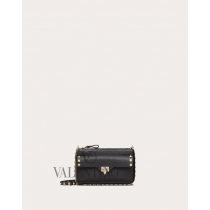 Buy knockoff valentino canada online Grainy Calfskin Pouch With Rockstud Chain for Woman in Black
