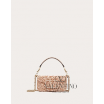Shop fake valentino yorkdale toronto Locò Embroidered Small Shoulder Bag for Woman in Rose Mist