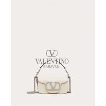 Real quality fake valentino canada Locò Small Shoulder Bag With Jewel Logo for Woman in Light Ivory