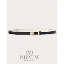 Knockoff valentino Ottawa One Stud Reversible Shiny Calfskin Belt 12mm for Woman in Light Ivory/black