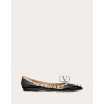 Knock off valentino canada store Patent Rockstud Ballet Flat for Woman in Black/poudre