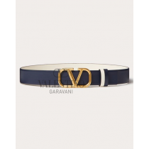 Discount valentino canada locations Reversible Vlogo Signature Belt In Glossy Calfskin 30 Mm for Woman in Marine/light Ivory