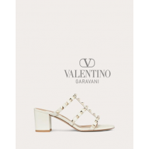 Fake Valentino toronto Rockstud Calfskin Leather Slide Sandal 60 Mm for Woman in Light Ivory