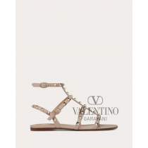 Shop replica valentino canada yorkdale Rockstud Flat Calfskin Sandal With Straps for Woman in Poudre