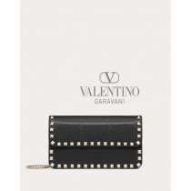 AAA quality fake valentino canada sale Rockstud Grainy Calfskin Chain Pouch for Woman in Black