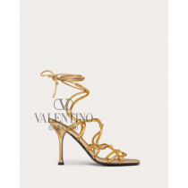 cheap fake valentino canada store Rockstud Net Mirror-effect Synthetic Sandal 100 Mm for Woman in Antique Brass