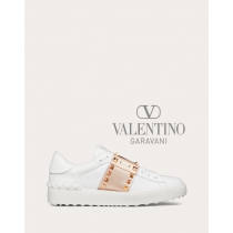 Knock off valentino canada store Rockstud Untitled Sneaker In Calfskin Leather With Metallic Stripe for Woman in White/copper