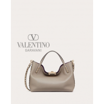 high quality fake valentino canada sale Small Rockstud Grainy Calfskin Bag With Contrasting Lining for Woman in Dove Gray