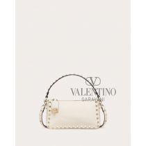 Real quality fake valentino canada Small Rockstud Grainy Calfskin Crossbody Bag for Woman in Light Ivory