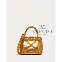 reps valentino canada locations Small Roman Stud The Handle Bag In Metallic Snakeskin for Woman in Antique Brass