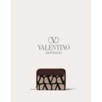 Discount valentino canada locations Toile Iconographe Zipper Cardholder for Woman in Beige/black