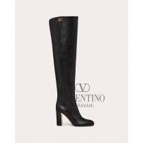 Shop replica valentino canada yorkdale Garavani Golden Walk Over-the-knee Calfskin Boot 95mm for Woman in Black