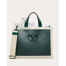cheap fake valentino canada store Vlogo Signature Canvas Shopping Bag for Man in College Green/natural