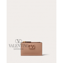 cheap fake valentino canada store Vlogo Signature Grainy Calfskin Cardholder Wth Zipper for Woman in Rose Cannelle