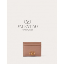 Fake Valentino toronto Vlogo Signature Grainy Calfskin Cardholder for Woman in Rose Cannelle