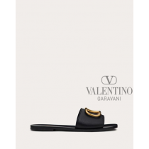 Discount valentino canada locations Vlogo Signature Slide Sandal In Grainy Cowhide With Accessory for Woman in Black
