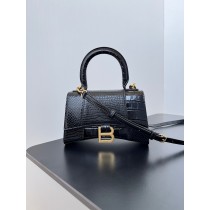 Balenciaga Large Hourglass Handbag 23CM Black Crocodile Embossed
