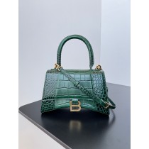 Balenciaga Large Hourglass Handbag 23CM Crocodile Embossed Dark Green