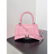 Balenciaga Large Hourglass Handbag 23CM Crocodile Embossed Light Pink