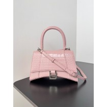 Balenciaga Large Hourglass Handbag 23CM Crocodile Embossed Pink