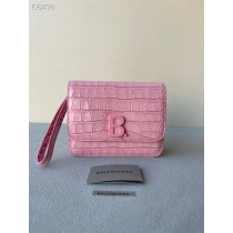 Balenciaga Small Embossed Crocodile B Bag Pink
