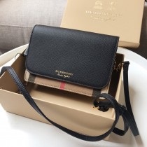 Burberry Hampshire Check and Leather Shoulder Bag Black