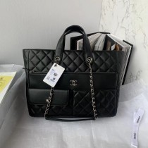 Chanel Calfskin Quilted Ultra Pocket Shopping Tote Black