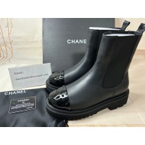 Chanel Crumpled Ankle Boots Calfskin Patent Cap Toe Black