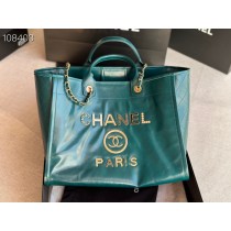 Chanel Large Shopping Bag 40CM Calfskin Tweed Gold- one Green A66941