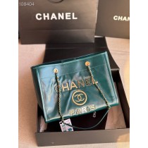 Chanel Medium Shopping Bag 33CM Calfskin Tweed Gold- one Green A66941
