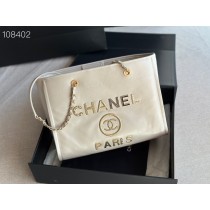 Chanel Medium Shopping Bag 33CM Calfskin Tweed Gold- one White A66941