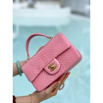Chanel Mini Flap Handbag Top Handle AS2431 Python Pink