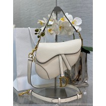 Dior Large Saddle Bag Grained Calfskin 24CM White