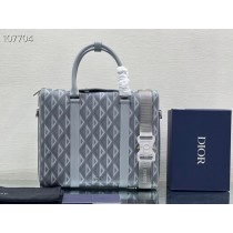 Dior Lingot Briefcase Gray CD Diamond Canvas Smooth Calfskin