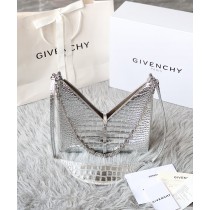 Givenchy Cut-out Metallic Croc-embossed Leather Shoulder Bag Silver