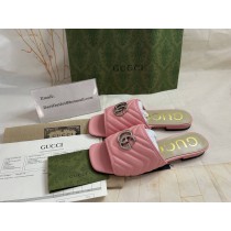 Gucci Matelassé Leather GG Marmont Flat Slide Sandals Pink