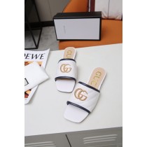 Gucci Matelassé Leather GG Marmont Flat Slide Sandals White
