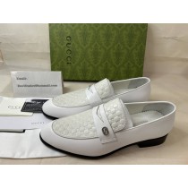 Gucci Men Loafers White Leather Slip Ons