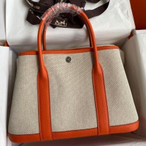 Hermes Garden Party 30CM Handmade Toile and Orange Leather