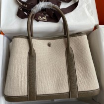 Hermes Garden Party 30CM Handmade Toile and Taupe Leather