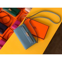 Hermes Kelly Wallet to Go Woc Epsom Leather Blue