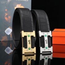 Hermes Men Leather Belt 38mm Imitation Buckskin Pattern Black