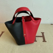 Hermes Picotin Lock 18 Bag Red Black Clemence Palladium Hardware