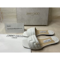 Jimmy Choo Themis Leather Slide Sandals White
