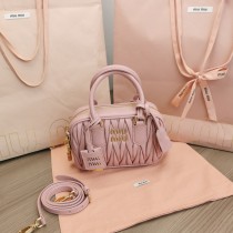 Miu Miu 5BB123 Matelassé Nappa Leather Top-handle Bag Light Pink