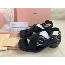Miu Miu Bleached Leather Sandals 50mm Black