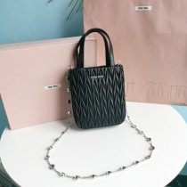 Miu Miu Matelassé Nappa Leather Handbag 5BA220 Black